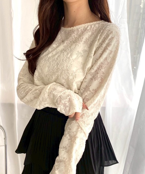 merrylatte(メリーラテ)の「サムホールシアージャガード花柄トップス(その他トップス・レディース・アイボリー/ブラック・FREE)」の19枚目の写真