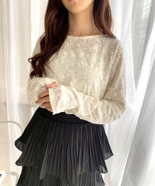 merrylatte(メリーラテ)の「サムホールシアージャガード花柄トップス(その他トップス・レディース・アイボリー/ブラック・FREE)」の20枚目の写真
