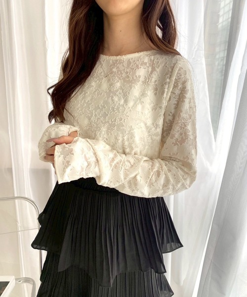 merrylatte(メリーラテ)の「サムホールシアージャガード花柄トップス(その他トップス・レディース・アイボリー/ブラック・FREE)」の21枚目の写真
