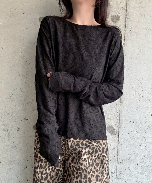 merrylatte(メリーラテ)の「サムホールシアージャガード花柄トップス(その他トップス・レディース・アイボリー/ブラック・FREE)」の7枚目の写真
