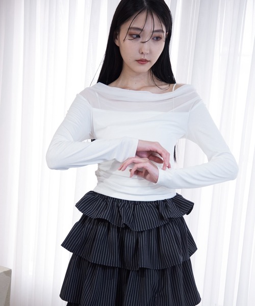 Y/lim(イリム)の「ドレープチュールTシャツ(Tシャツ/カットソー・レディース・ブラック/オフホワイト・M/L)」の1枚目の写真