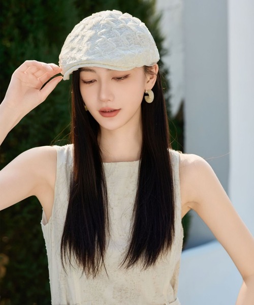 gossip！ロサンゼルス（ゴシップロサンゼルス）の「チュール立体フラワー付き　ベレー帽　バスクバレー/ハンチング（ハンチング/ベレー帽・レディース・ブラック/ホワイト・FREE）」の6枚目の写真