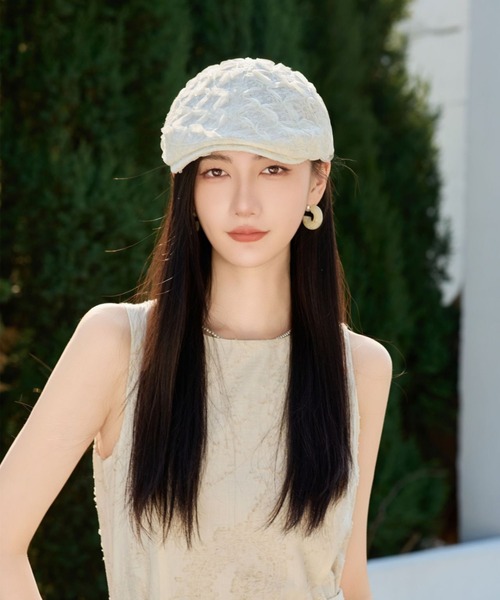 gossip！ロサンゼルス（ゴシップロサンゼルス）の「チュール立体フラワー付き　ベレー帽　バスクバレー/ハンチング（ハンチング/ベレー帽・レディース・ブラック/ホワイト・FREE）」の7枚目の写真