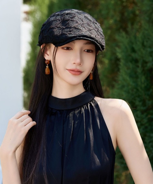 gossip！ロサンゼルス（ゴシップロサンゼルス）の「チュール立体フラワー付き　ベレー帽　バスクバレー/ハンチング（ハンチング/ベレー帽・レディース・ブラック/ホワイト・FREE）」の9枚目の写真