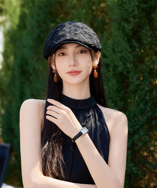 gossip！ロサンゼルス（ゴシップロサンゼルス）の「チュール立体フラワー付き　ベレー帽　バスクバレー/ハンチング（ハンチング/ベレー帽・レディース・ブラック/ホワイト・FREE）」の10枚目の写真
