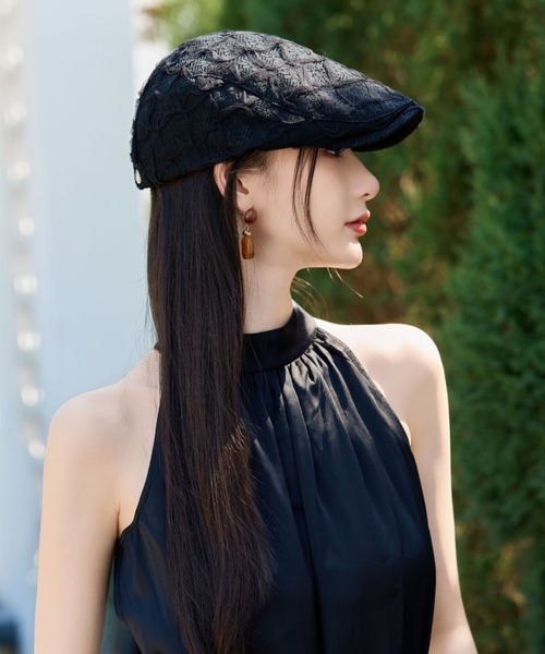 gossip！ロサンゼルス（ゴシップロサンゼルス）の「チュール立体フラワー付き　ベレー帽　バスクバレー/ハンチング（ハンチング/ベレー帽・レディース・ブラック/ホワイト・FREE）」の11枚目の写真