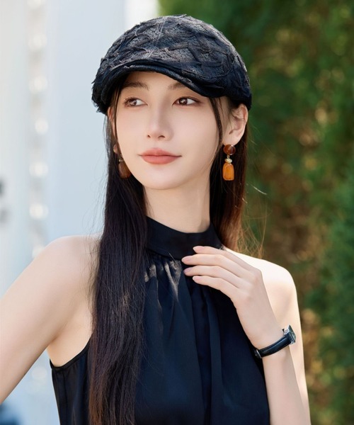 gossip！ロサンゼルス（ゴシップロサンゼルス）の「チュール立体フラワー付き　ベレー帽　バスクバレー/ハンチング（ハンチング/ベレー帽・レディース・ブラック/ホワイト・FREE）」の12枚目の写真