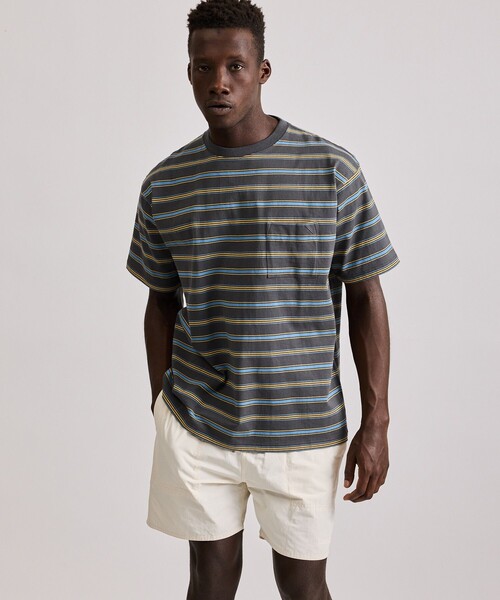 Saturdays NYC（サタデーズ ニューヨークシティ ）の「Border Stripe Relaxed SS Tee（Tシャツ/カットソー・メンズ・グレー/オフホワイト/ブラック・L/M/S/XL）」の5枚目の写真