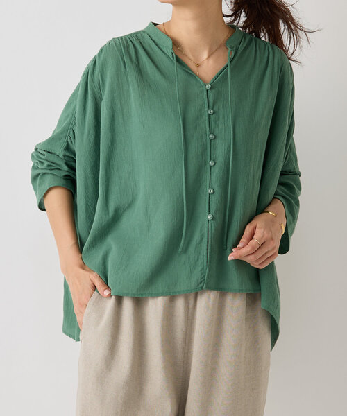 BEARDSLEY（ビアズリー）の「コットンシフォンギャザーシャツ（シャツ/ブラウス・レディース・グリーン/ピンク・FREE）」の6枚目の写真