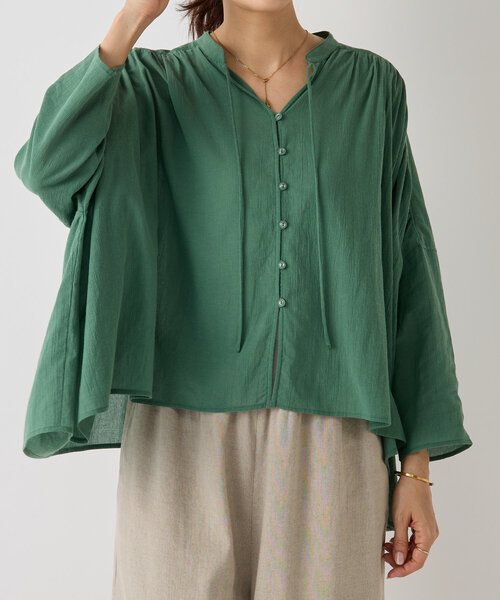 BEARDSLEY（ビアズリー）の「コットンシフォンギャザーシャツ（シャツ/ブラウス・レディース・グリーン/ピンク・FREE）」の5枚目の写真