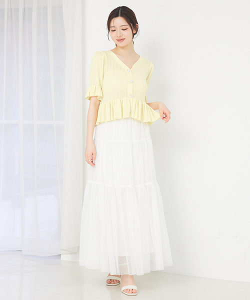 SELFIST（セルフィスト）の「ビジューボタン付きペプラムニットカーデ　サマーニット　夏服（ニット/セーター・レディース・ブラック/オフホワイト/イエロー・フリー）」の19枚目の写真