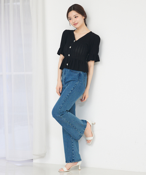 SELFIST（セルフィスト）の「ビジューボタン付きペプラムニットカーデ　サマーニット　夏服（ニット/セーター・レディース・ブラック/オフホワイト/イエロー・フリー）」の18枚目の写真