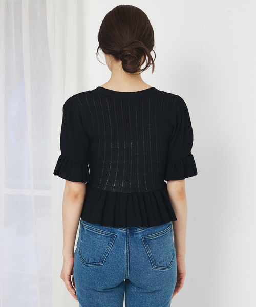 SELFIST（セルフィスト）の「ビジューボタン付きペプラムニットカーデ　サマーニット　夏服（ニット/セーター・レディース・ブラック/オフホワイト/イエロー・フリー）」の16枚目の写真