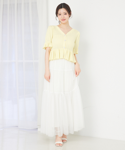 SELFIST（セルフィスト）の「ビジューボタン付きペプラムニットカーデ　サマーニット　夏服（ニット/セーター・レディース・ブラック/オフホワイト/イエロー・フリー）」の10枚目の写真