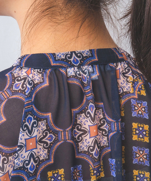 NARACAMICIE（ナラカミーチェ）の「【NARACAMICIE】タイル柄シフォンテントライン半袖ブラウス（シャツ/ブラウス・レディース・ネイビー・XL/M）」の7枚目の写真