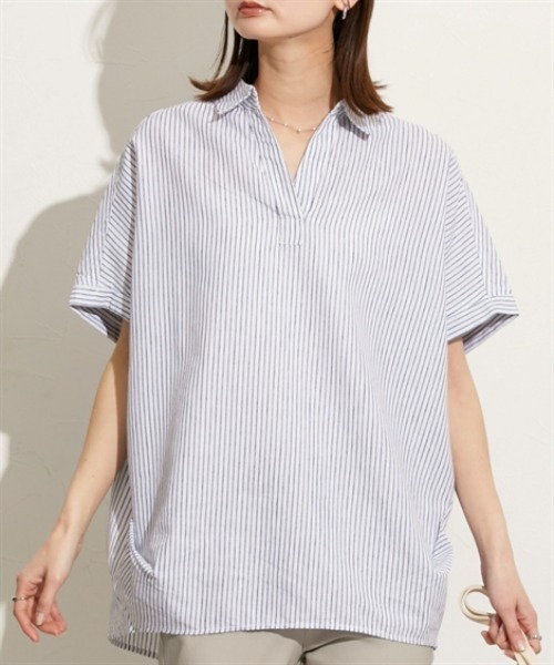 nissen(ニッセン)の「【吸汗速乾・UV・抗菌防臭】スキッパーシャツ(シャツ/ブラウス・レディース・サックスブルー/オフホワイト/ネイビー系/ラベンダー/ベージュ/イエロー・M/L)」の4枚目の写真