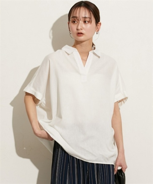 nissen(ニッセン)の「【吸汗速乾・UV・抗菌防臭】スキッパーシャツ(シャツ/ブラウス・レディース・サックスブルー/オフホワイト/ネイビー系/ラベンダー/ベージュ/イエロー・M/L)」の7枚目の写真