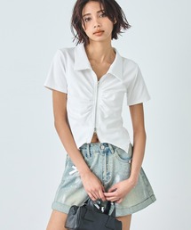 ギャザー ZIP 半袖 トップス