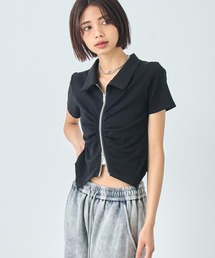 ギャザー ZIP 半袖 トップス