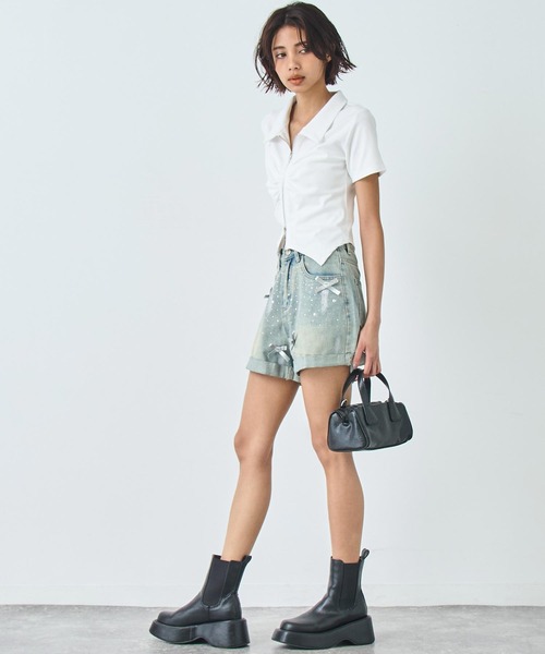 ANAP(アナップ)の「ギャザー ZIP 半袖 トップス(Tシャツ/カットソー・レディース・ブラウン/ホワイト/ブラック・FREE)」の8枚目の写真