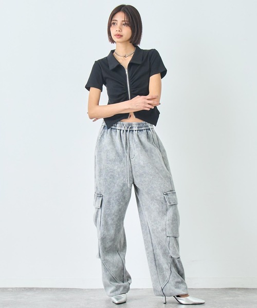 ANAP(アナップ)の「ギャザー ZIP 半袖 トップス(Tシャツ/カットソー・レディース・ブラウン/ホワイト/ブラック・FREE)」の6枚目の写真
