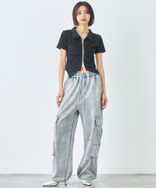 ANAP(アナップ)の「ギャザー ZIP 半袖 トップス(Tシャツ/カットソー・レディース・ブラウン/ホワイト/ブラック・FREE)」の5枚目の写真