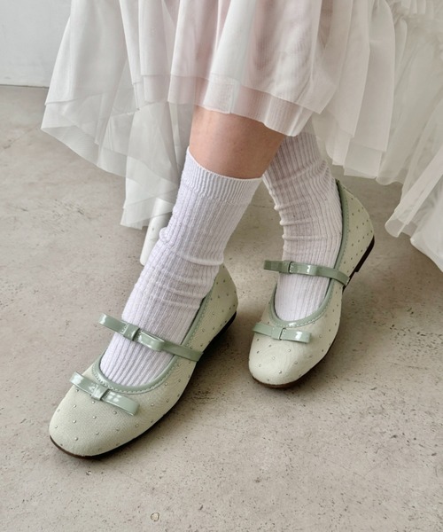 SOLLON.(ソルロン)の「ダブルリボンドットパンプス(バレエシューズ・レディース・ブラック/アイボリー/ミント/ブラック系その他・23.5cm/24.5cm)」の1枚目の写真