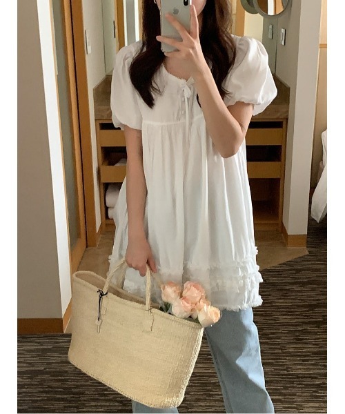 MINS MINIS(ミンスミニス)の「ギャザーレースフリルミニワンピース(ワンピース・レディース・アイボリー・FREE)」の1枚目の写真