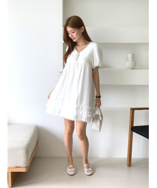 MINS MINIS(ミンスミニス)の「ギャザーレースフリルミニワンピース(ワンピース・レディース・アイボリー・FREE)」の19枚目の写真