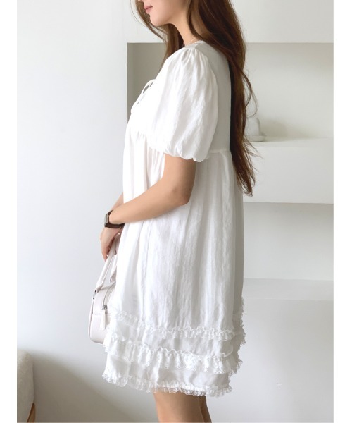MINS MINIS(ミンスミニス)の「ギャザーレースフリルミニワンピース(ワンピース・レディース・アイボリー・FREE)」の16枚目の写真