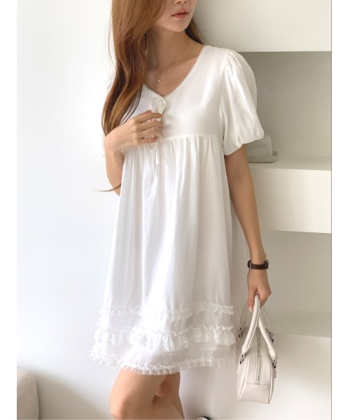 MINS MINIS(ミンスミニス)の「ギャザーレースフリルミニワンピース(ワンピース・レディース・アイボリー・FREE)」の11枚目の写真