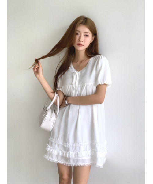 MINS MINIS(ミンスミニス)の「ギャザーレースフリルミニワンピース(ワンピース・レディース・アイボリー・FREE)」の6枚目の写真