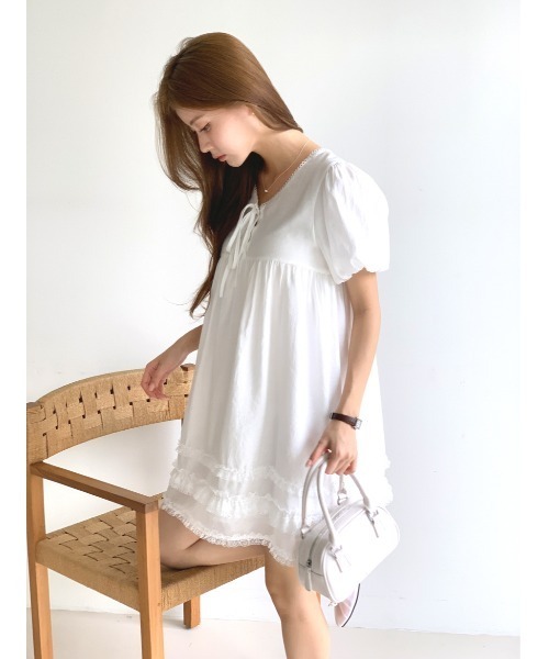 MINS MINIS(ミンスミニス)の「ギャザーレースフリルミニワンピース(ワンピース・レディース・アイボリー・FREE)」の3枚目の写真