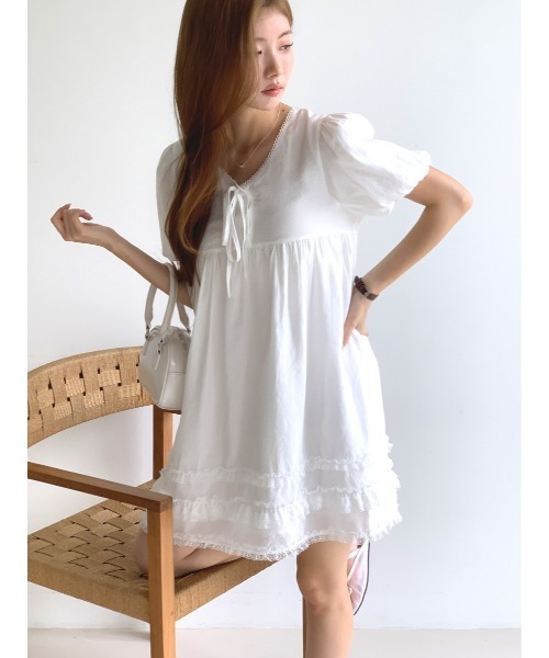 MINS MINIS(ミンスミニス)の「ギャザーレースフリルミニワンピース(ワンピース・レディース・アイボリー・FREE)」の2枚目の写真