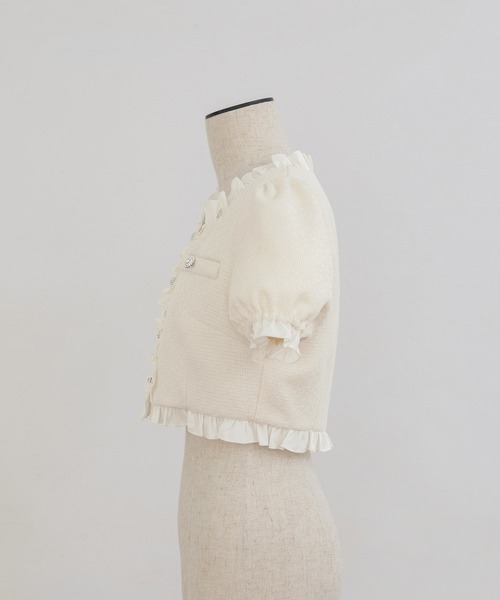 PriCHOU（プリシュ）の「Frill Tweed Tops/フリルツイードトップス（カーディガン/ボレロ・レディース・イエロー/ブラック/ホワイト・1/0）」の17枚目の写真
