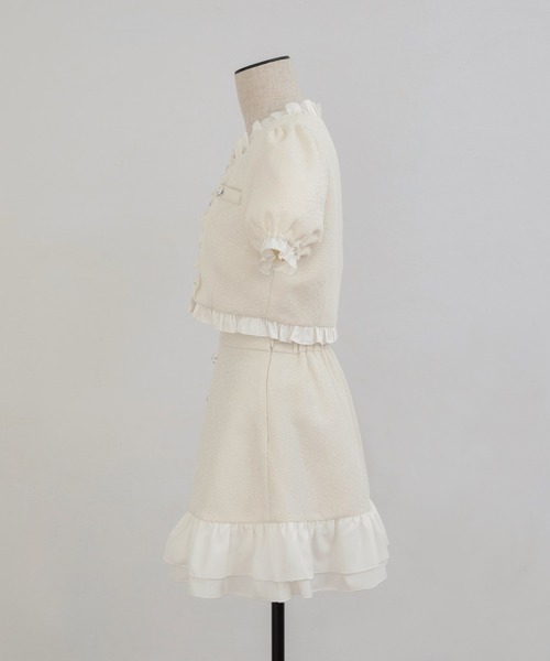 PriCHOU（プリシュ）の「Frill Tweed Tops/フリルツイードトップス（カーディガン/ボレロ・レディース・イエロー/ブラック/ホワイト・1/0）」の20枚目の写真