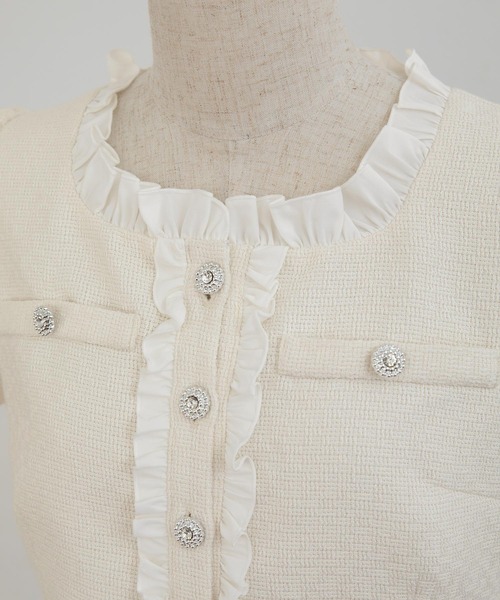 Frill Tweed Tops/フリルツイードトップス（カーディガン/ボレロ