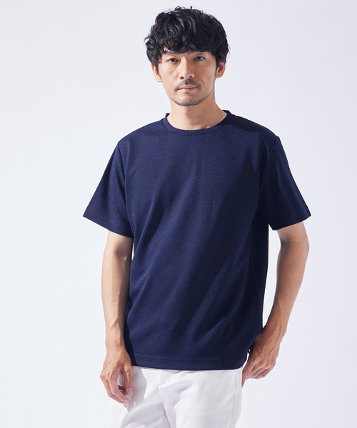 ABAHOUSE GRAY(アバハウスグレイ)の「ジオメトリック柄 クルーネック 半袖 Tシャツ(Tシャツ/カットソー・メンズ・グレイッシュベージュ/サックスブルー/ブラック/ホワイト/ネイビー・48/46)」の1枚目の写真