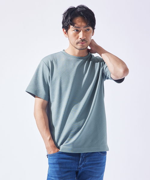 ABAHOUSE GRAY(アバハウスグレイ)の「ジオメトリック柄 クルーネック 半袖 Tシャツ(Tシャツ/カットソー・メンズ・グレイッシュベージュ/サックスブルー/ブラック/ホワイト/ネイビー・48/46)」の5枚目の写真