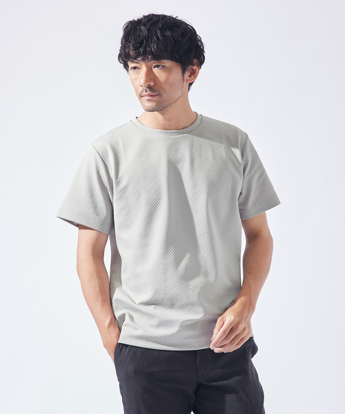 ABAHOUSE GRAY(アバハウスグレイ)の「ジオメトリック柄 クルーネック 半袖 Tシャツ(Tシャツ/カットソー・メンズ・グレイッシュベージュ/サックスブルー/ブラック/ホワイト/ネイビー・48/46)」の4枚目の写真