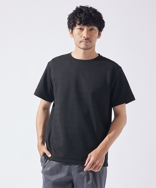 ABAHOUSE GRAY(アバハウスグレイ)の「ジオメトリック柄 クルーネック 半袖 Tシャツ(Tシャツ/カットソー・メンズ・グレイッシュベージュ/サックスブルー/ブラック/ホワイト/ネイビー・48/46)」の3枚目の写真