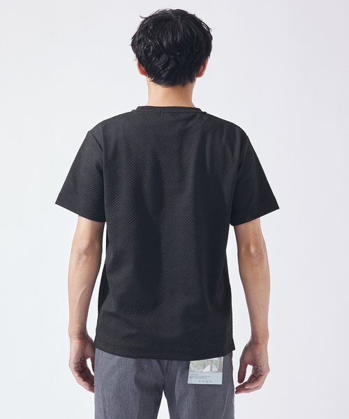 ABAHOUSE GRAY(アバハウスグレイ)の「ジオメトリック柄 クルーネック 半袖 Tシャツ(Tシャツ/カットソー・メンズ・グレイッシュベージュ/サックスブルー/ブラック/ホワイト/ネイビー・48/46)」の8枚目の写真