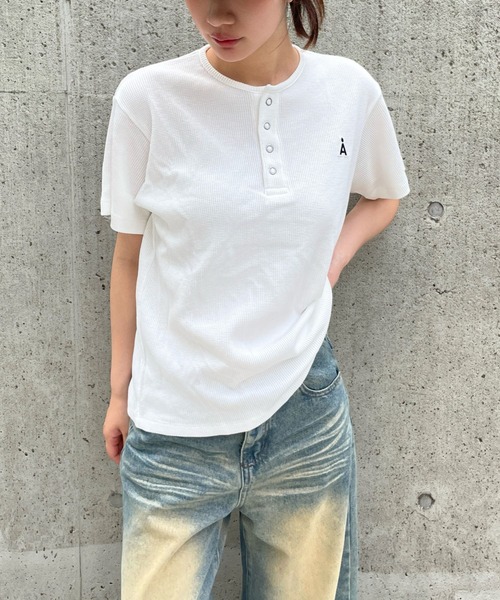UNISEX】ALAND／Aヘンリーネック半袖T（Tシャツ/カットソー