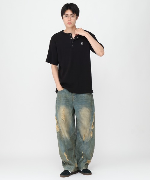 ALAND（エーランド）の「【UNISEX】ALAND／Aヘンリーネック半袖T（Tシャツ/カットソー・レディース・ブラック/オフホワイト・LARGE/SMALL）」の15枚目の写真