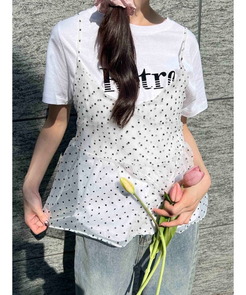 WC（ダブル シー）の「バックリボンドットシアーキャミソール（キャミソール・レディース・ブラック/ホワイト・FREE）」の3枚目の写真