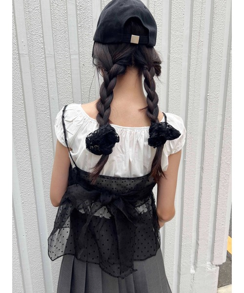 WC（ダブル シー）の「バックリボンドットシアーキャミソール（キャミソール・レディース・ブラック/ホワイト・FREE）」の6枚目の写真