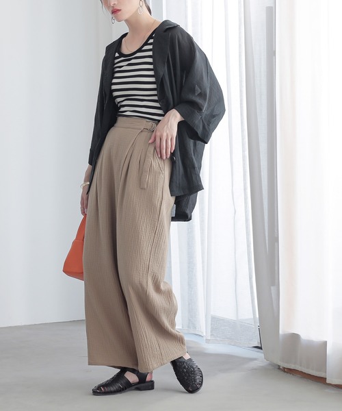 n'OrLABEL（ノアールレーベル）の「『楊柳ダブルガーゼラップパンツ』（その他パンツ・レディース・イエロー/ベージュ/ネイビー・1/2）」の2枚目の写真