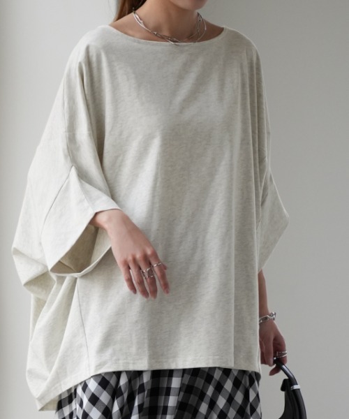 HUG.U(ハグユー)の「ドルマンキモノスリーブTシャツ(Tシャツ/カットソー・レディース・ブラック/ホワイト/ブルーパープル/ダークグレー/ミント/エンジ/モカ/オートミール・FREE)」の5枚目の写真