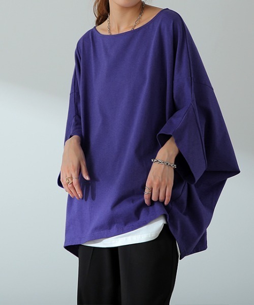 HUG.U(ハグユー)の「ドルマンキモノスリーブTシャツ(Tシャツ/カットソー・レディース・ブラック/ホワイト/ブルーパープル/ダークグレー/ミント/エンジ/モカ/オートミール・FREE)」の7枚目の写真
