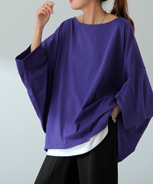 HUG.U(ハグユー)の「ドルマンキモノスリーブTシャツ(Tシャツ/カットソー・レディース・ブラック/ホワイト/ブルーパープル/ダークグレー/ミント/エンジ/モカ/オートミール・FREE)」の16枚目の写真